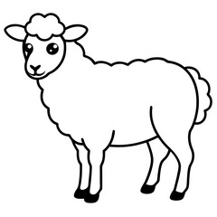 Cute Line Art Sheep Silhouette Black Vector Illustration	