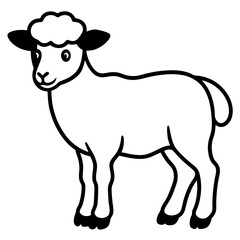 Cute Line Art Sheep Silhouette Black Vector Illustration	