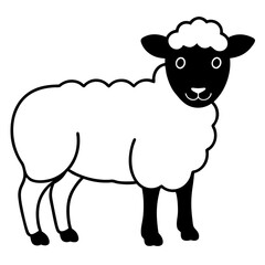 Cute Line Art Sheep Silhouette Black Vector Illustration	