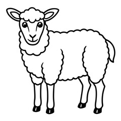 Cute Line Art Sheep Silhouette Black Vector Illustration	