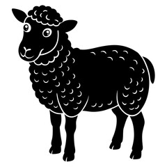 Cute Line Art Sheep Silhouette Black Vector Illustration	