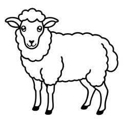 Cute Line Art Sheep Silhouette Black Vector Illustration	