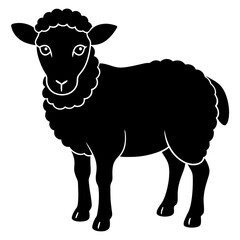 Cute Line Art Sheep Silhouette Black Vector Illustration	
