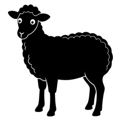 Cute Line Art Sheep Silhouette Black Vector Illustration	