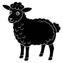 Cute Line Art Sheep Silhouette Black Vector Illustration	
