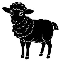 Cute Line Art Sheep Silhouette Black Vector Illustration	