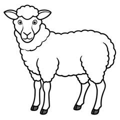 Cute Line Art Sheep Silhouette Black Vector Illustration	