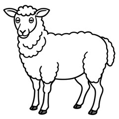 Cute Line Art Sheep Silhouette Black Vector Illustration	