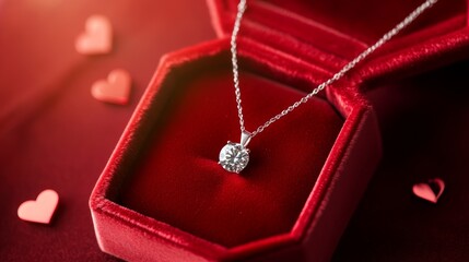Elegant diamond pendant in a red velvet box highlights romantic gift idea for special occasions