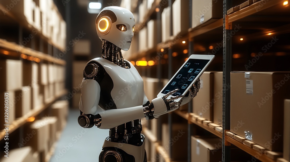 Aufkleber Innovative AI Inventory Robot Conducting Inventory with Digital Interface : Generative AI