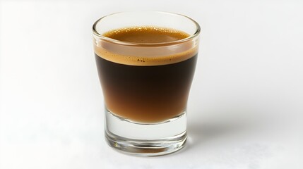 Rich Aromatic Espresso Coffee Drink in Glass Cup Detailed Closeup Studio Shot Beverage Caffeine Energy Morning Breakfast Hot Dark Brown Brew Cafe Food