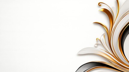 Abstract gold and white floral design on white background.