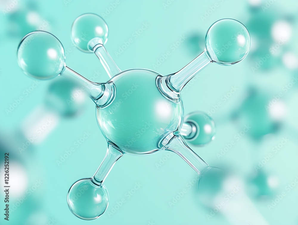 Aufkleber Abstract Molecular Structure Representation with Connected Spheres on Aqua Background : Generative AI