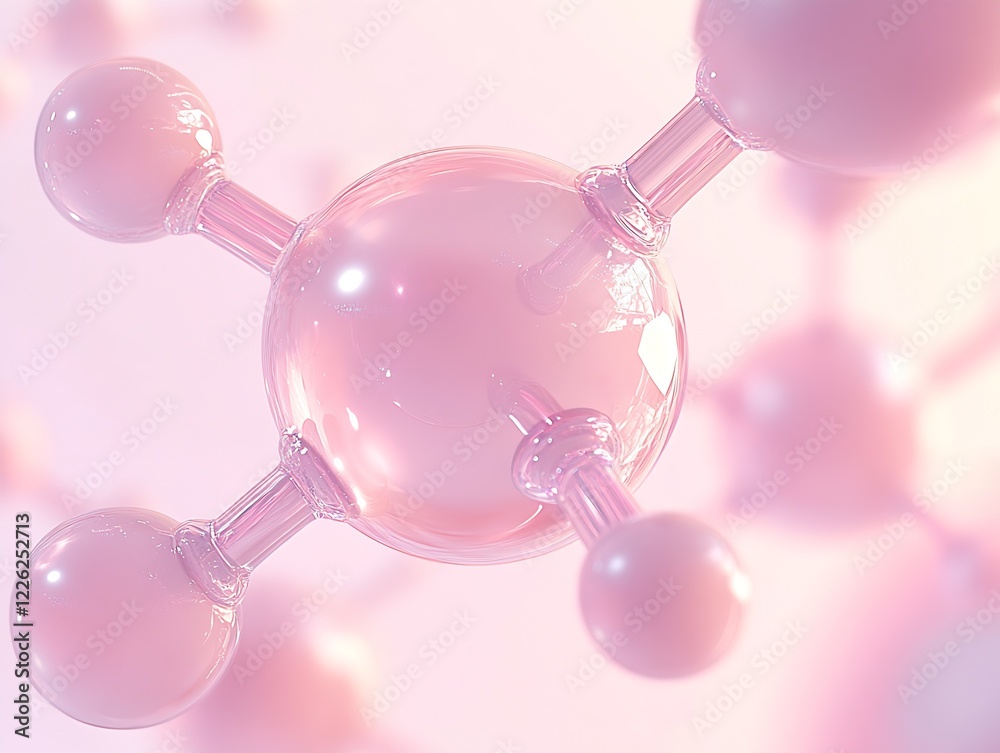 Poster elegant pink molecular art with soft lighting and high gloss finish on atoms : generative ai