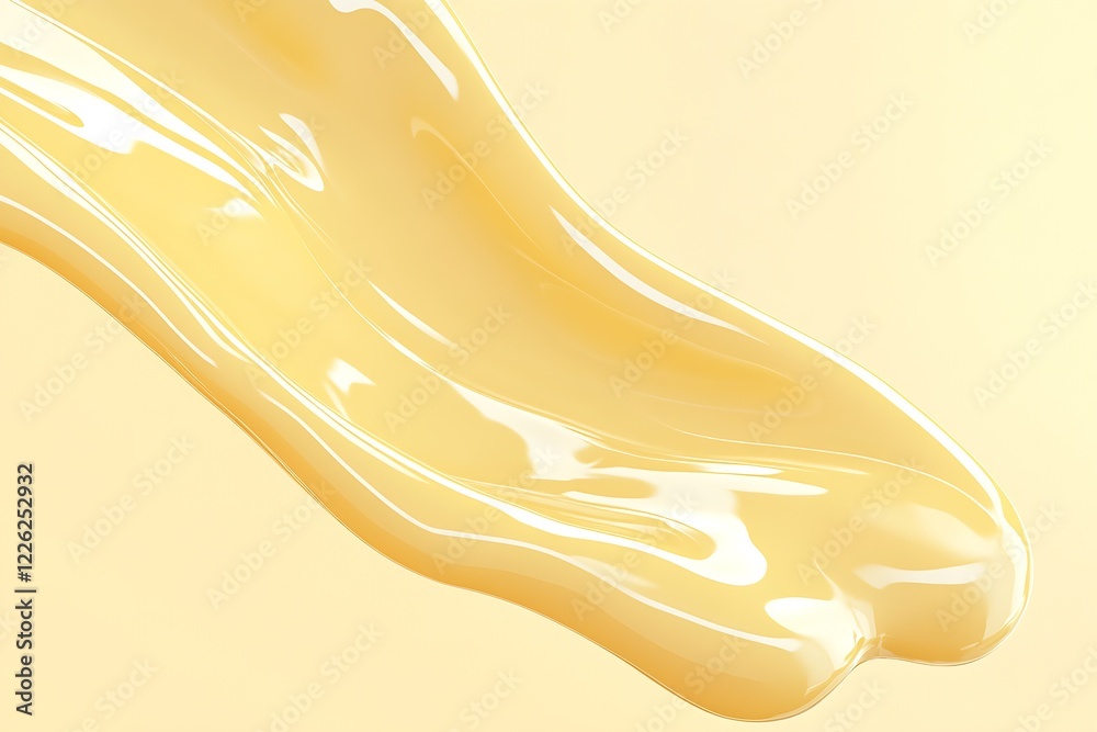 Poster glossy yellow liquid flowing elegantly on a soft pastel colored background : generative ai