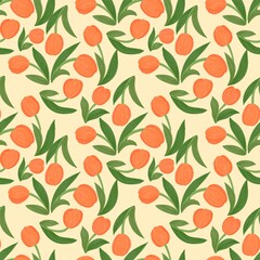 seamless colorful tulip pattern for fabric with yellow background