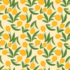 seamless colorful tulip pattern for fabric with yellow background
