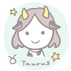 シンプルかわいい女の子のおうし座イラスト 英語・シンボル入り