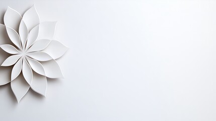 Obraz premium Abstract white paper flower on white background with copy space.