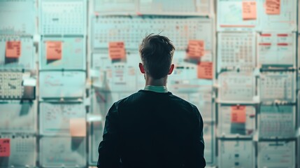 person analyzing digital calendar and business agenda