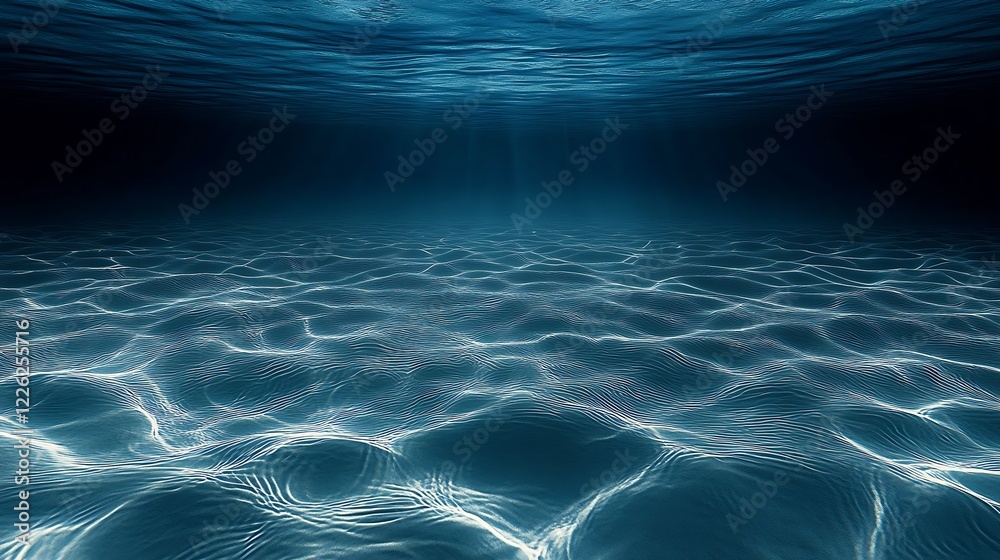 Poster serene underwater ocean scene with sunlight streaming through rippling waves : generative ai