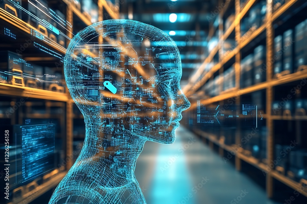Poster innovative virtual intelligence in futuristic digital library with hologram : generative ai