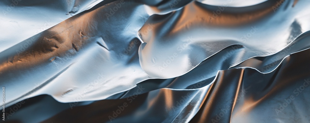 Aufkleber metallic silver material forming a wavy abstract background with highlights and shadows
