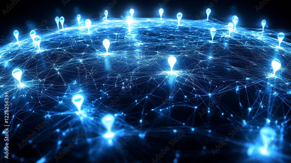 Poster Abstract global network visualization with glowing digital nodes and interconnected lines : Generative AI