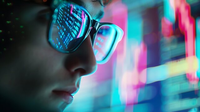 person in glasses analyzing financial data on a laptop screen - Powered by Adobe