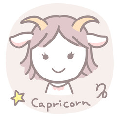 シンプルかわいい女の子のやぎ座イラスト 英語・シンボル入り