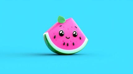 Cute cartoon watermelon slice on blue background.