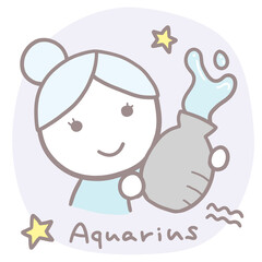シンプルかわいい女の子のみずがめ座イラスト 英語・シンボル入り
