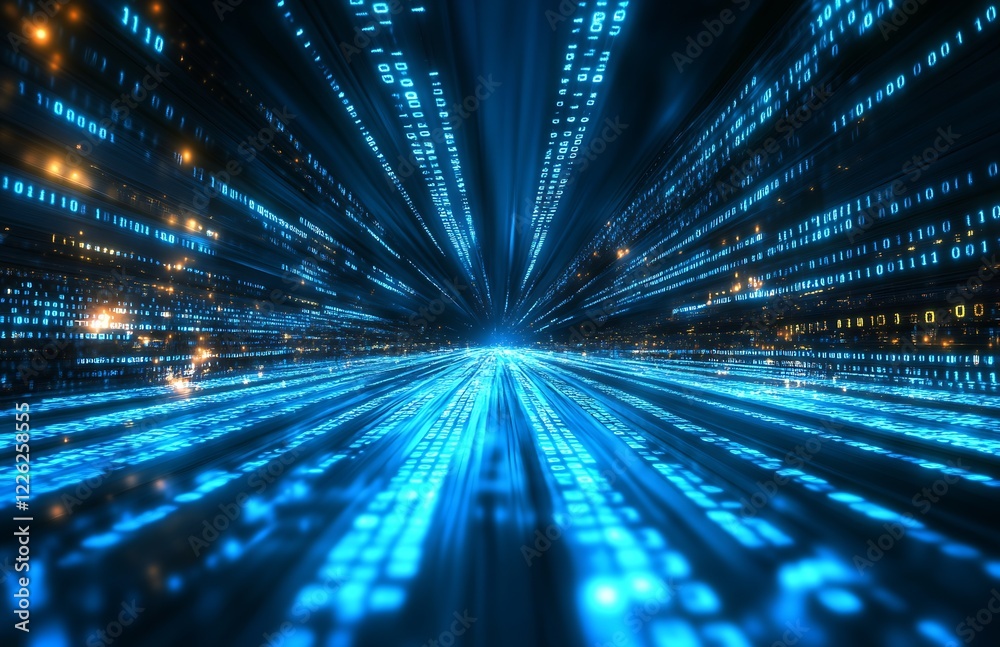 Aufkleber High-speed digital binary data flow visualizing modern technological innovation : Generative AI