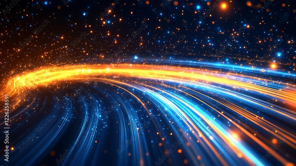Fototapete dynamic light trails in motion creating a stunning abstract streaks of orange and blue in a cosmic s