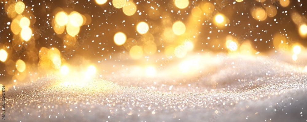 Aufkleber snowy abstract background with golden bokeh lights and room for text