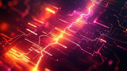 Fototapeta premium Abstract digital design featuring vibrant colors and lightning-like patterns.