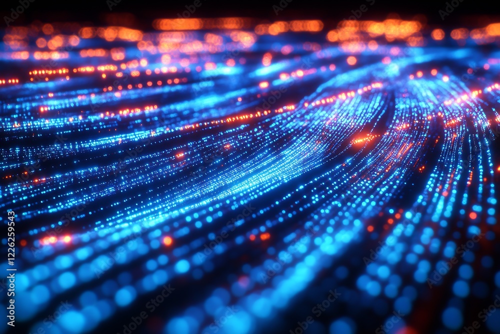 Poster High-Resolution Digital Abstract Lines in Blue and Orange Light Representing Data Movement : Generative AI