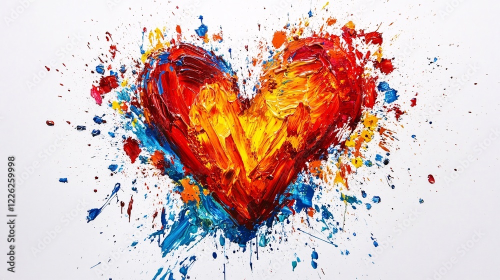Aufkleber abstract oil painting of a heart exploding with colorful splashes and brushstrokes