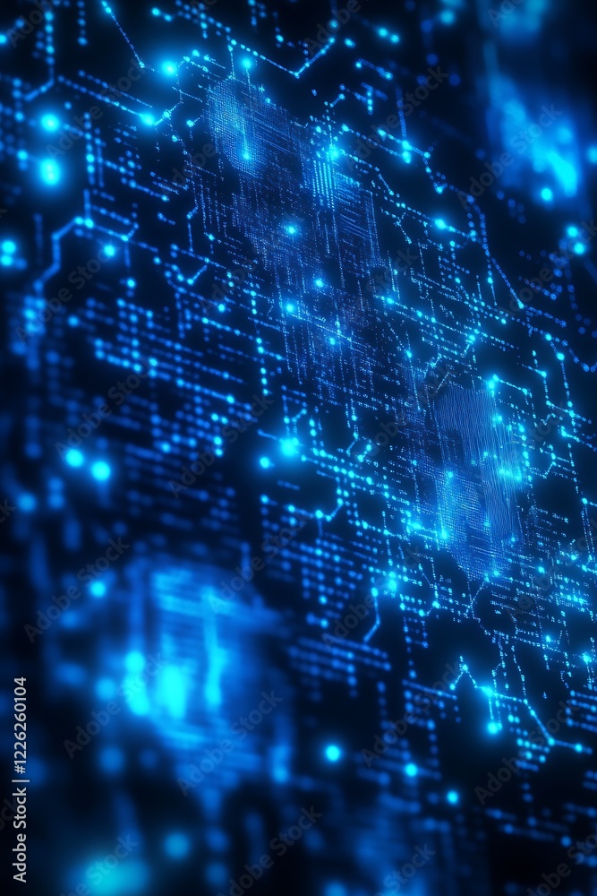 Poster Innovative futuristic digital network in blue tones featuring abstract circuit patterns : Generative AI