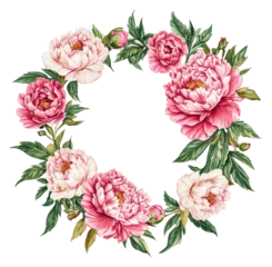 Gordijnen Peony flower wreath design for decoration isolated on transparent background © Mr. Png