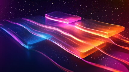 Abstract glowing shapes with flowing light in a cosmic background.