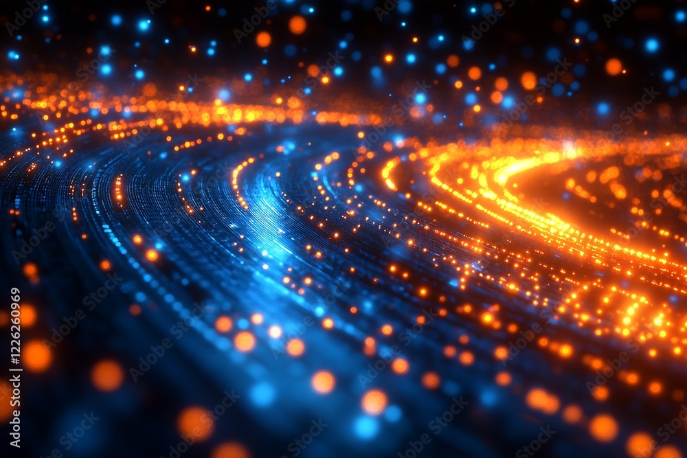 Aufkleber Illuminated Abstract Patterns in Blue and Orange - High-Tech Neon Background for Modern Creative Designs : Generative AI