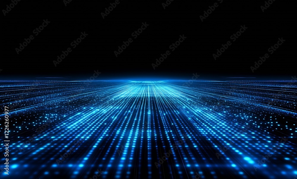 Poster dynamic blue digital light streaming across cyber landscape concept : generative ai