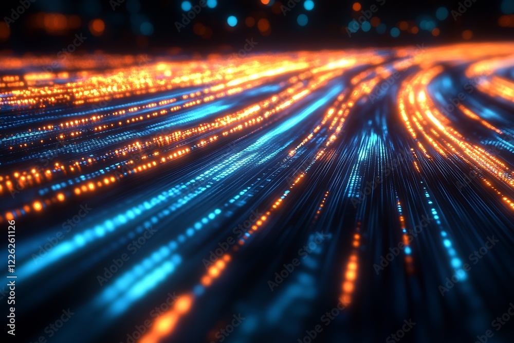 Aufkleber Abstract blue and orange digital swirls representing tech data flow dynamics : Generative AI