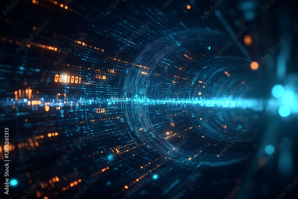 Aufkleber Abstract Digital Data Stream with Dynamic Time Codes and Futuristic Design : Generative AI