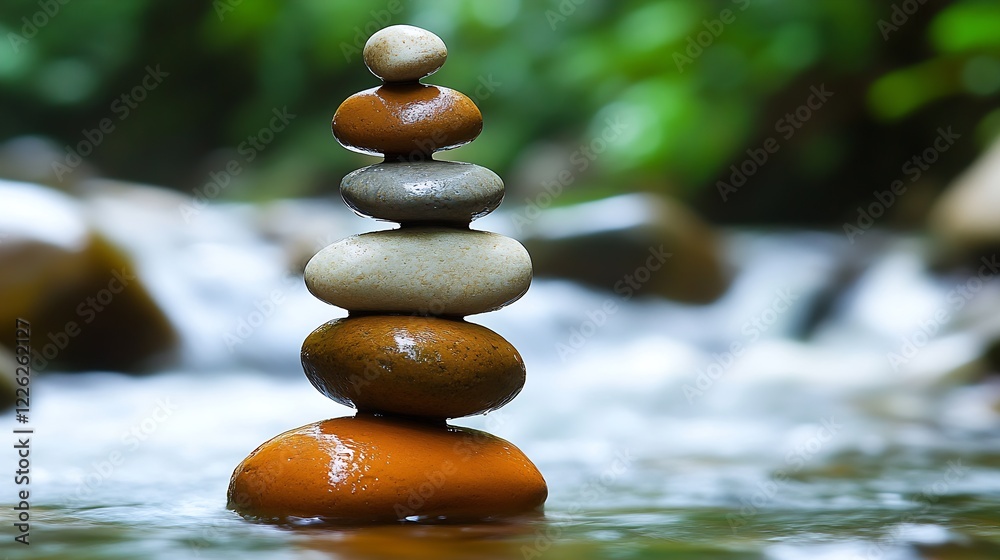 Poster Symbolic Stack of Smooth River Pebbles Capturing Balance and Natural Harmony : Generative AI