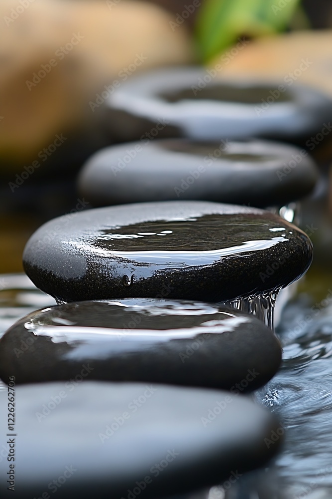 Aufkleber Contemplative Balance Path with Smooth Stones in Flowing Water : Generative AI