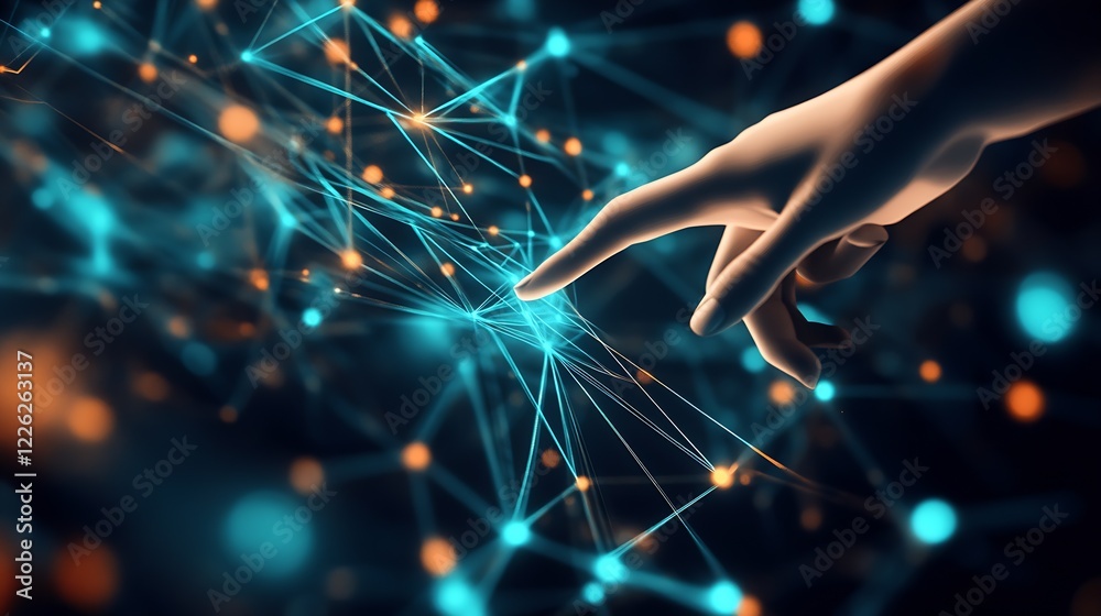 Aufkleber futuristic finger touching advanced digital network interface : generative ai