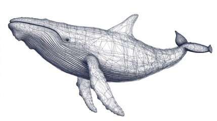 Fototapeta premium Wireframe illustration of a humpback whale swimming.