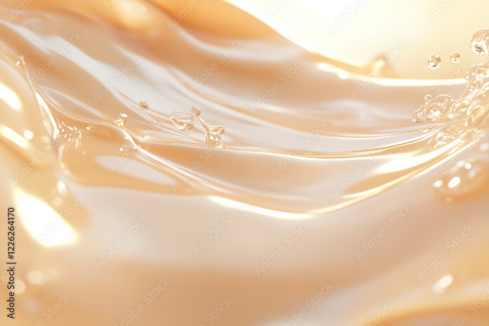 Poster elegant flowing liquid surface with golden waves in soft light : generative ai